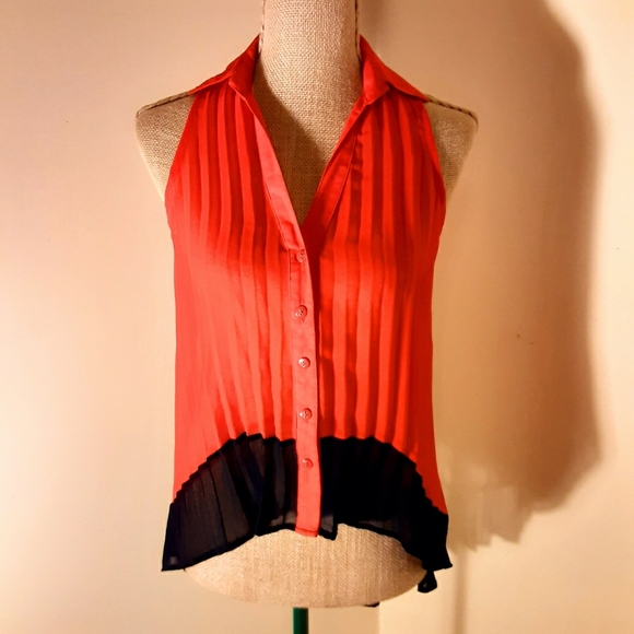 San Joy Tops - San Joy red & black sheer high low top small